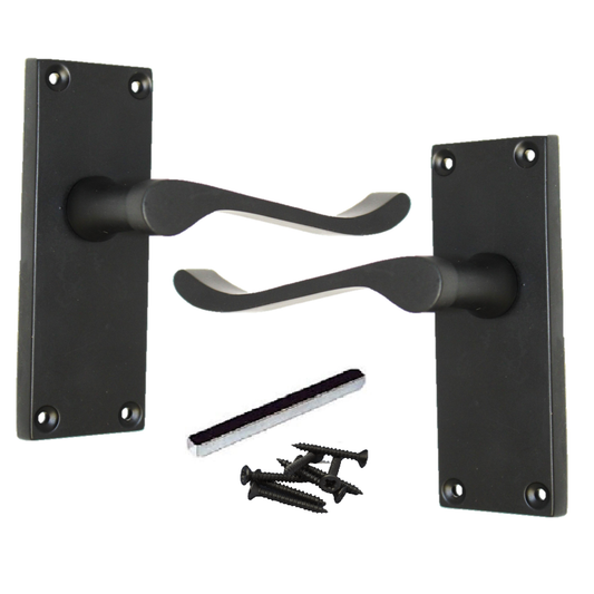 Door Handles Scroll Lever Internal Latch - Matt Black 118 x 40mm