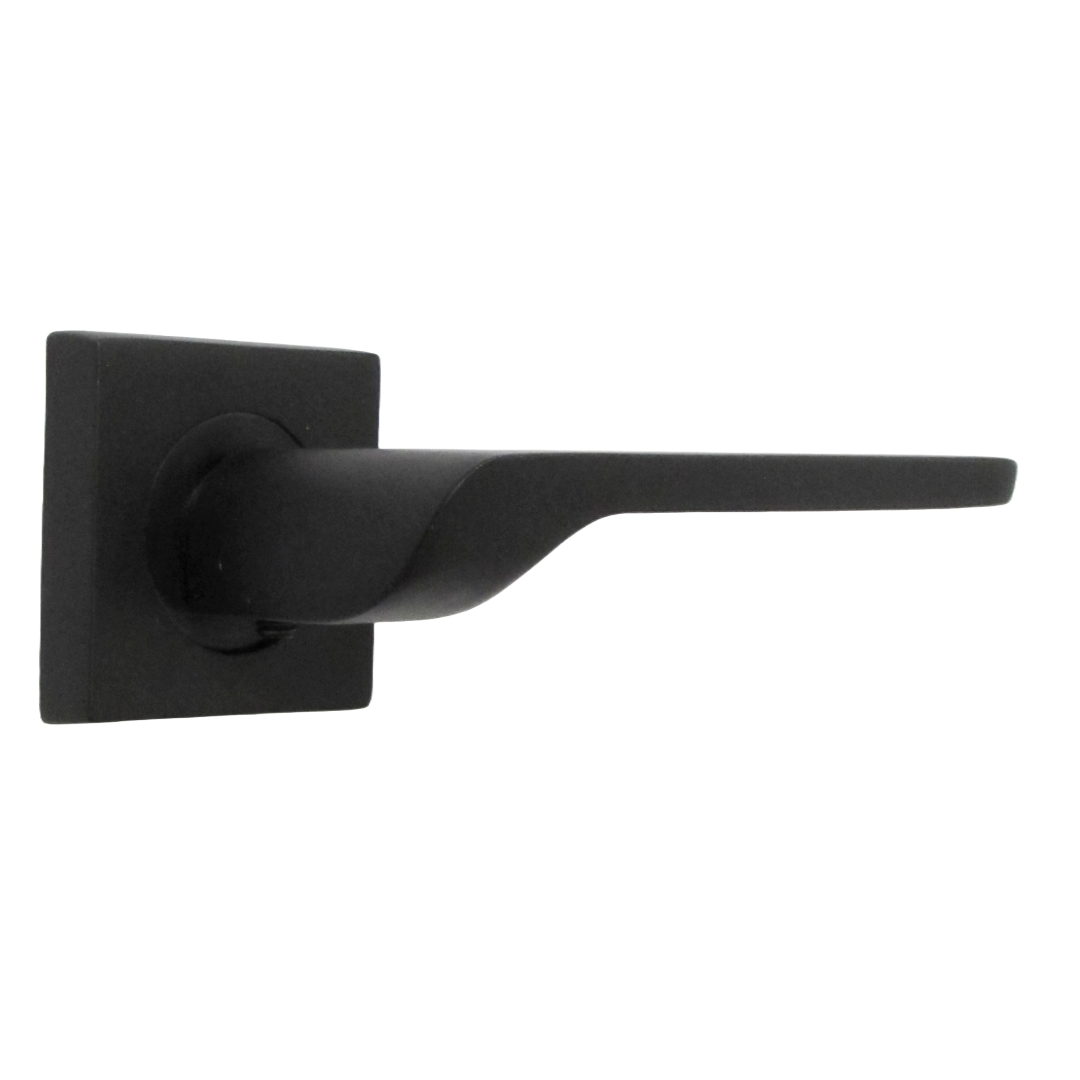 UNO-2 Door Handle Matt Black Lever on Square Rose Internal Handles + 64mm Latch & Hinges