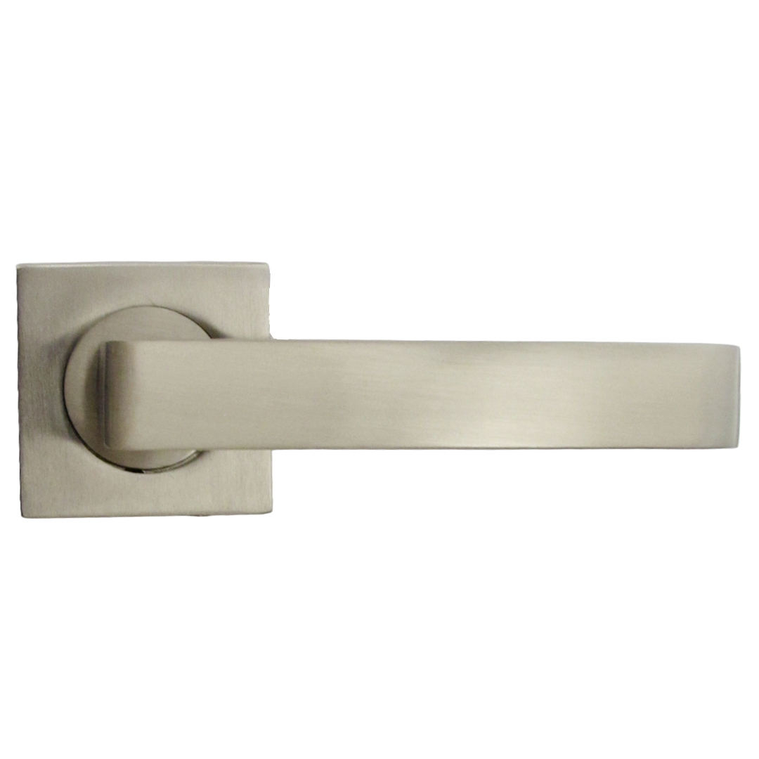 Cafri Door Handle Satin Nickel Rectangular Lever on Square Rose Internal Handles + 64mm Latch