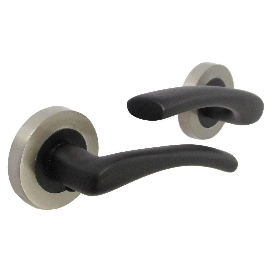 Zena Door Handle Bathroom Thumbturn Modern Matt Black Lever Satin Rose Internal