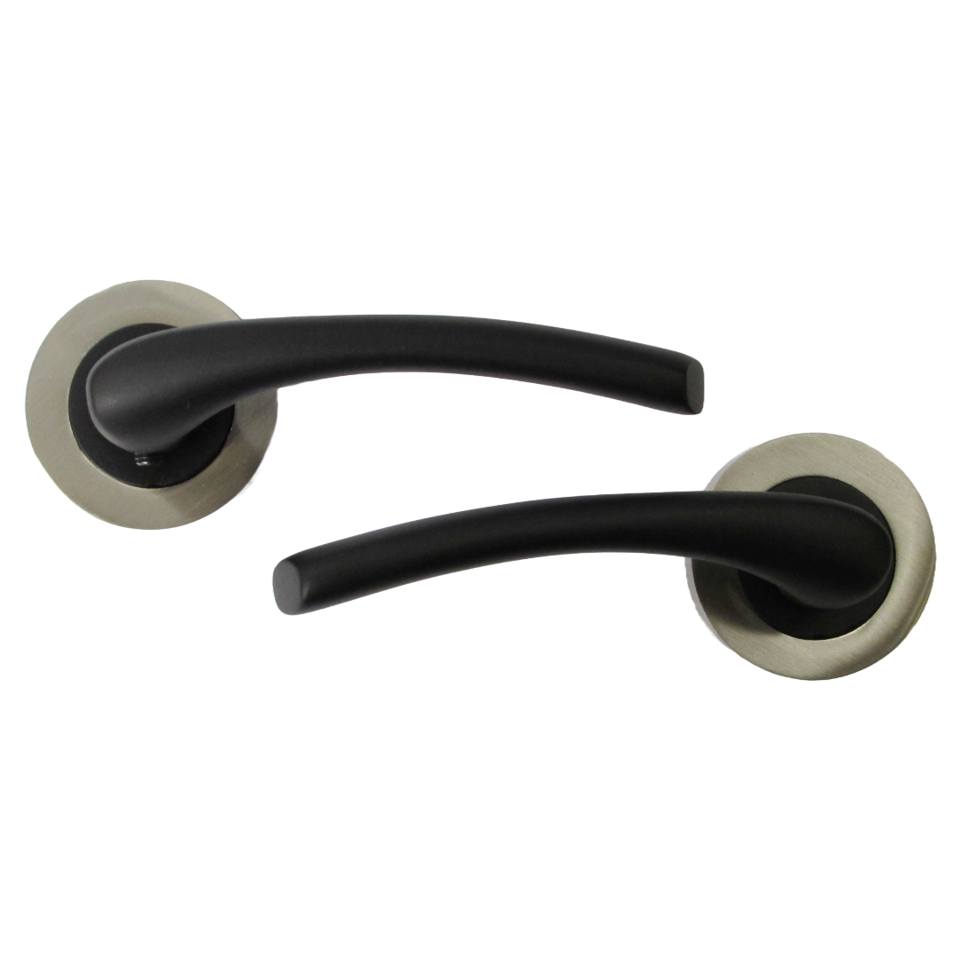 Zena Door Handle Escutcheon Lock Modern Matt Black Lever Satin Rose Internal