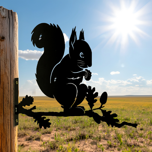 Squirrel Branch Metal Black Silhouette, Tree or Fence Mountable Decoration