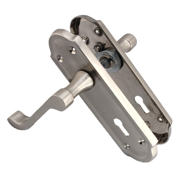 Ashford Door Handle Key Lock Scroll Lever - Satin Key Lock Hinge Pack