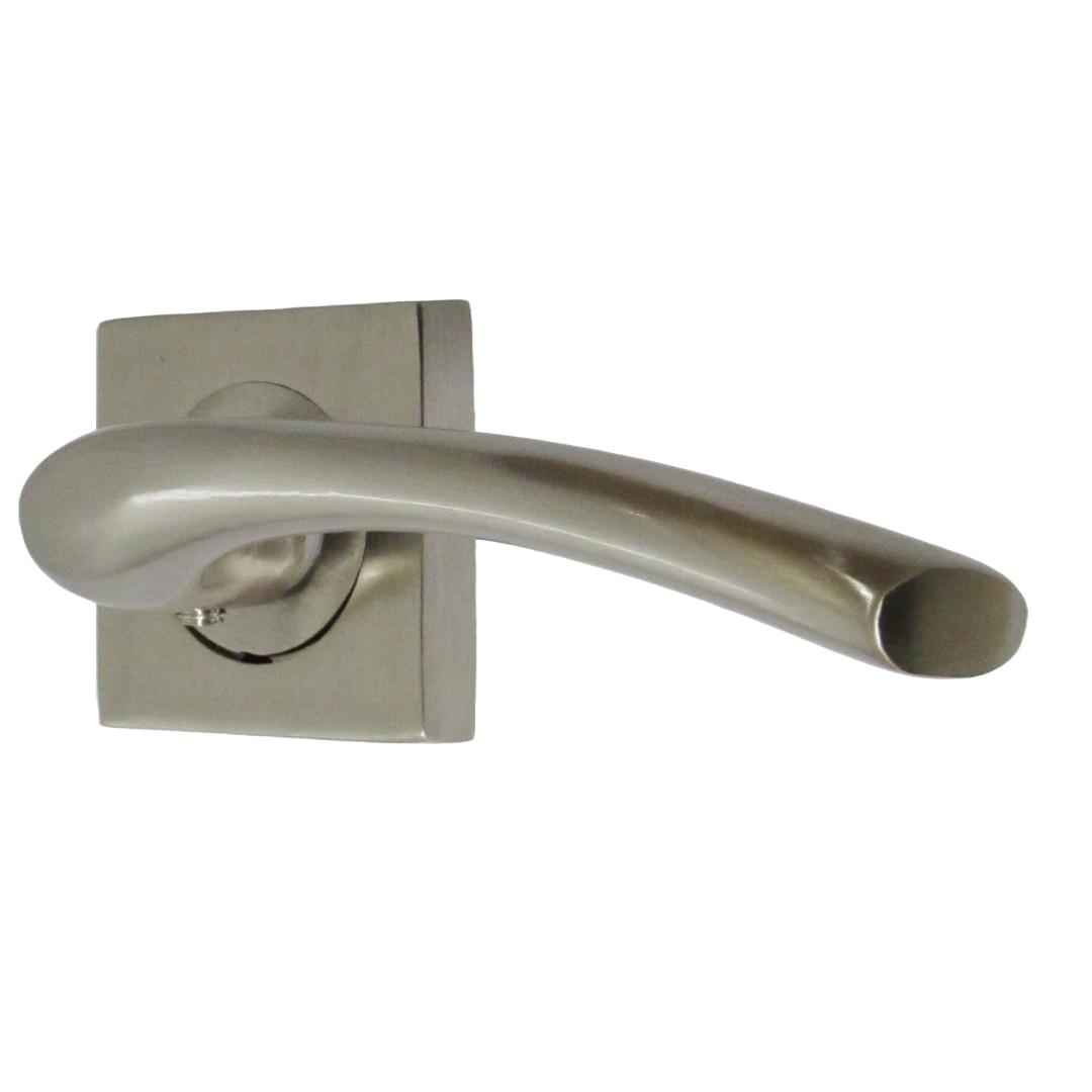 Zena Door Handle Satin Nickel Lever on Square Rose Internal Latch Handles 64mm Latch