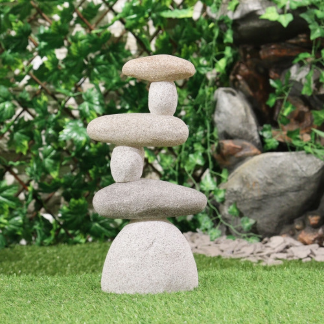 Stone Cairn Resin Sculpture Stack of 6 - Balancing stones Zen Sculpture Garden Decoration - Peace Spa Ornament