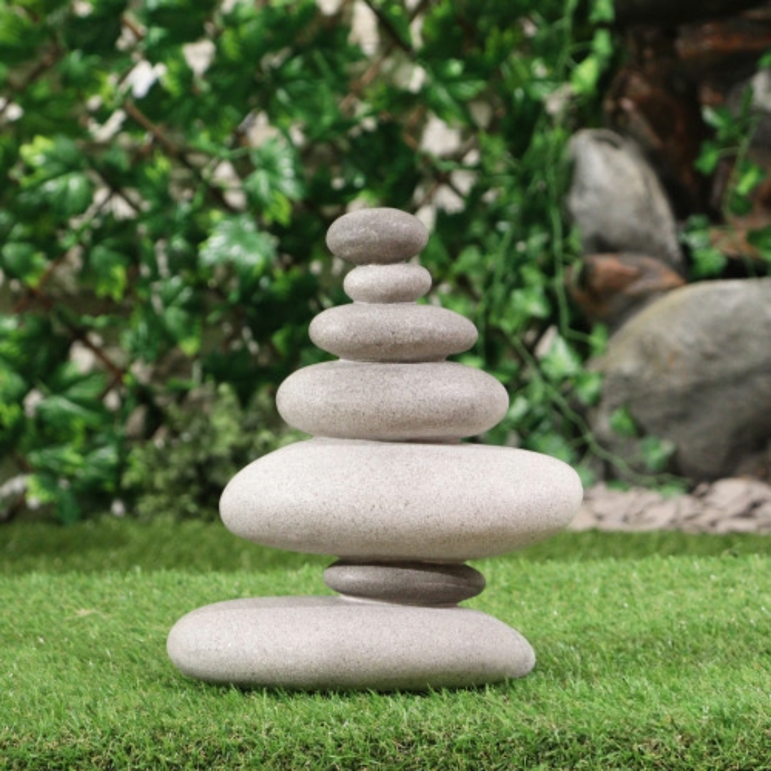 Stone Cairn Resin Sculpture Stack of 7 - Balancing stones Zen Sculpture Garden Decoration - Peace Spa Ornament