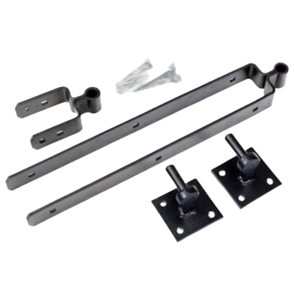 18" 450mm Double Strap Farm / Field Gate Hinge Hook Plates Set BLACK