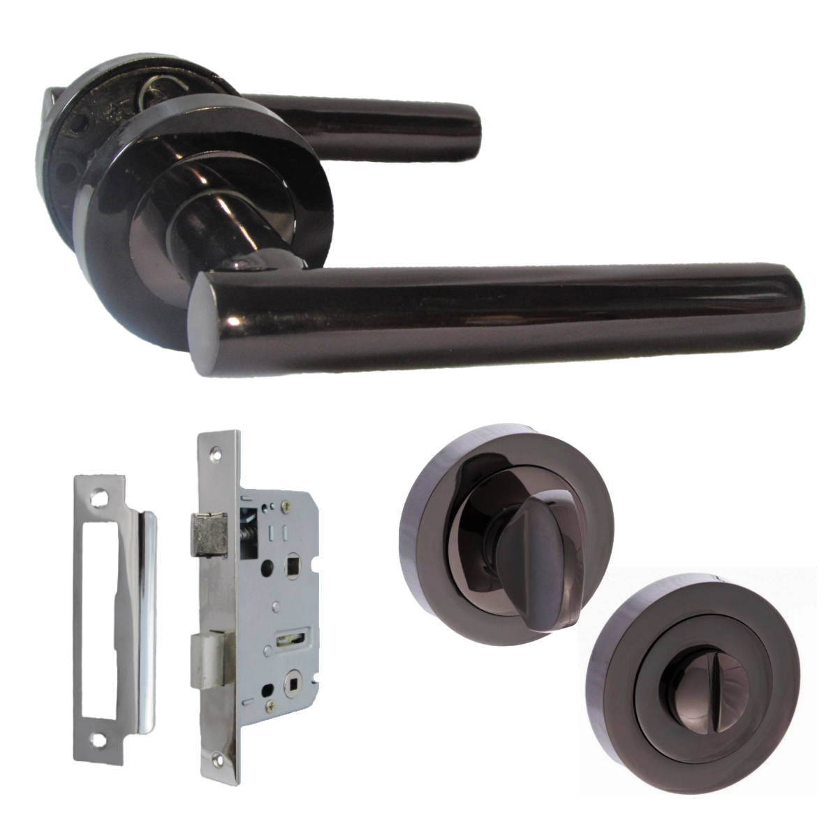 Door Handles T Bar Straight Lever on Rose Thumb turn & Lock - Black Nickel