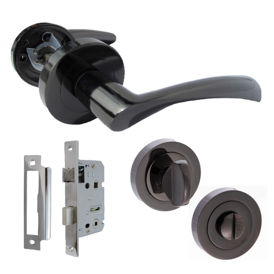 Astrid Door Handles Latch Twist Lever on Rose Black Nickel Bathroom Thumbturn Lock 120mm