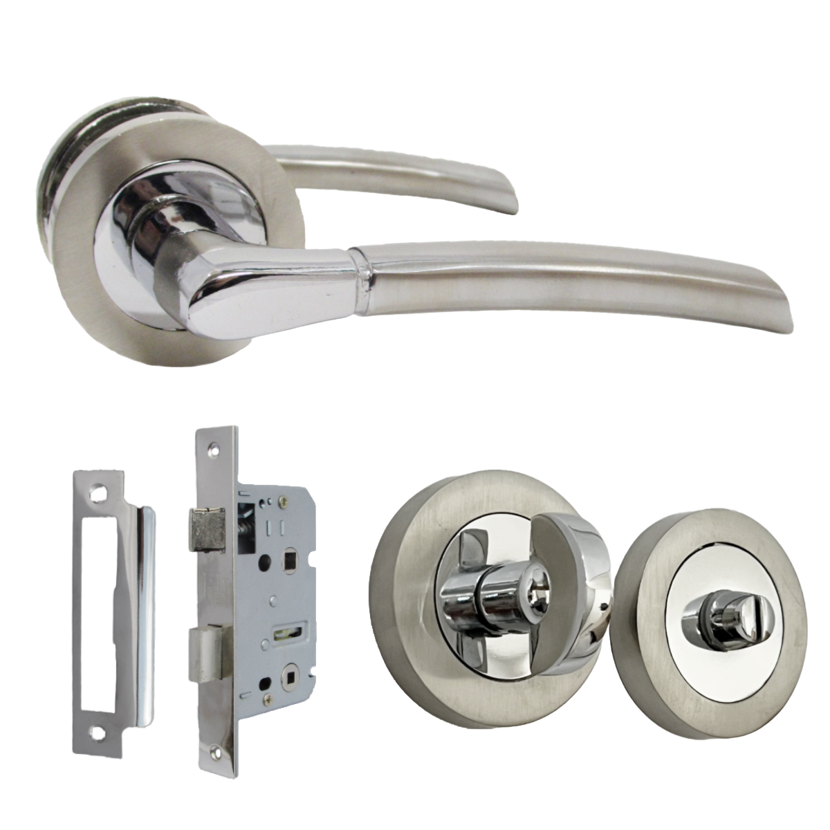 Indiana Door Handles Lever Rose - Chrome Satin Bathroom Thumbturn Pack 125mm
