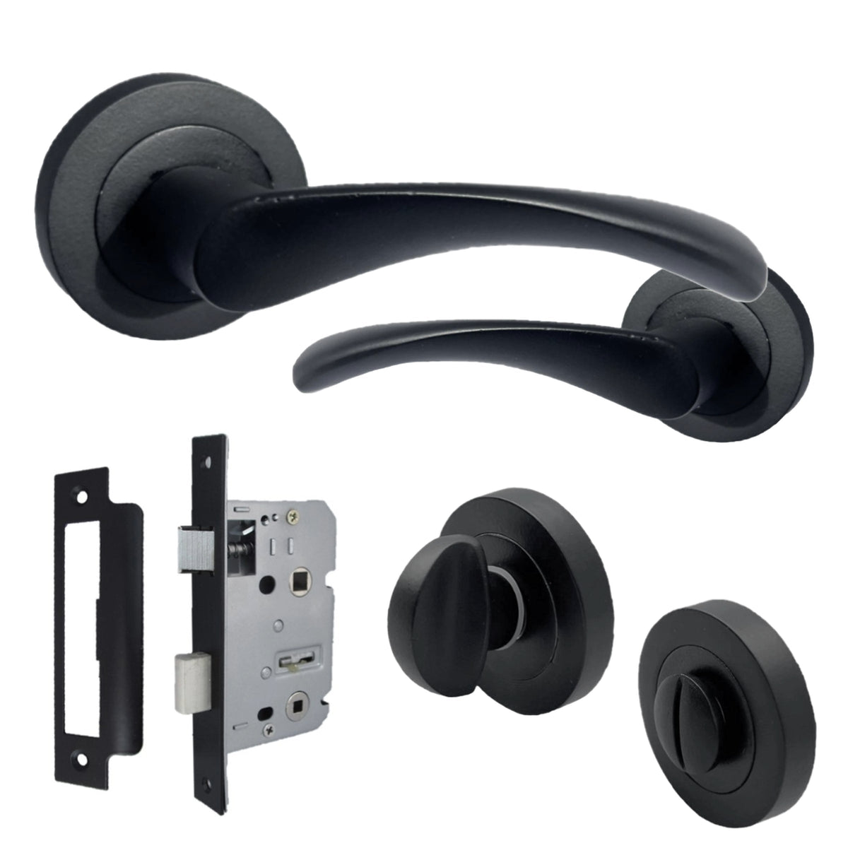 Marketplace JPG companion for Astrid Door Handles Latch Twist Lever on Rose Matt Black Bath Thumb Turn Lock 120mm - 50mm