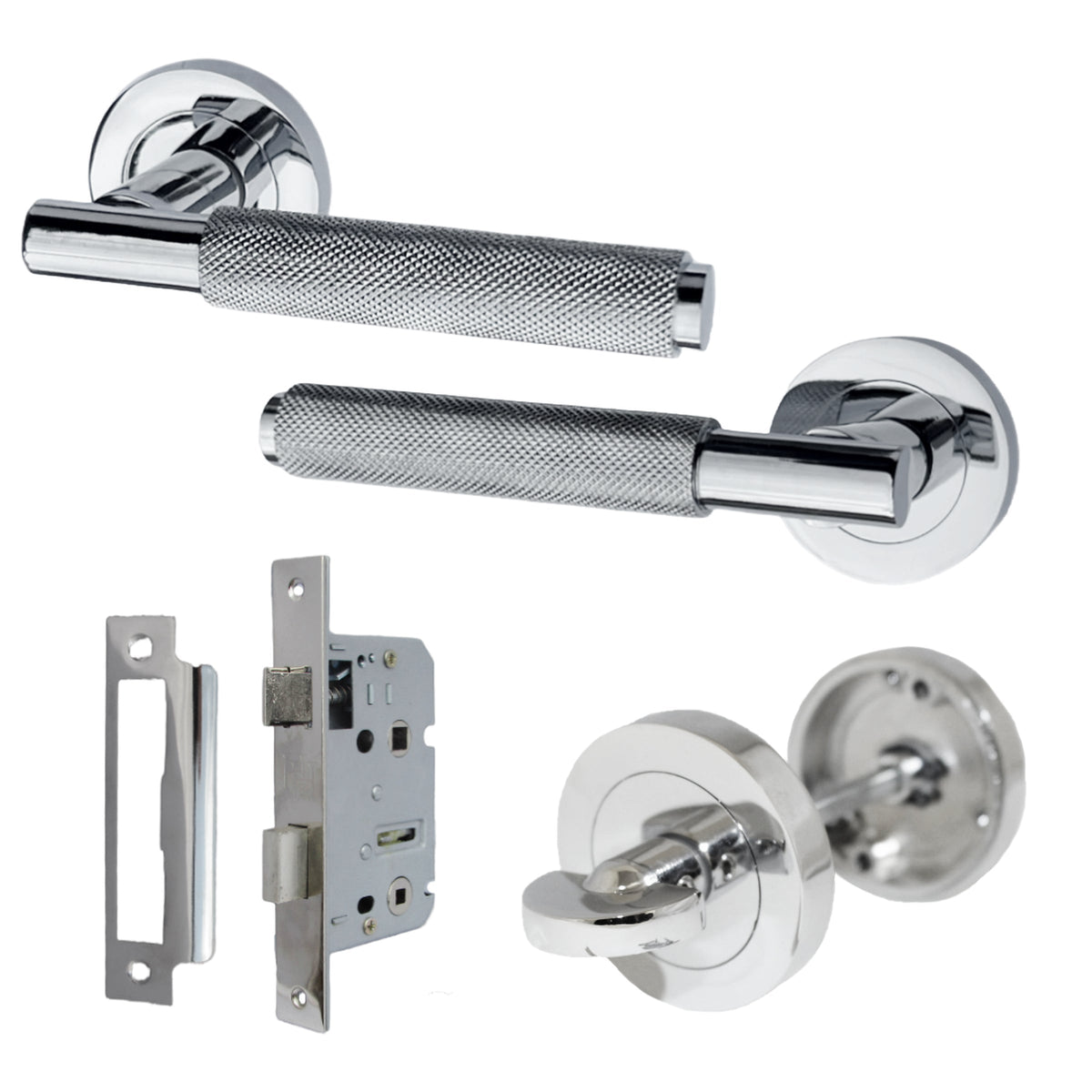 Marketplace JPG companion for Knurled Turning Door Handles Chrome Lever on Rose Latch Handle Bathroom Set