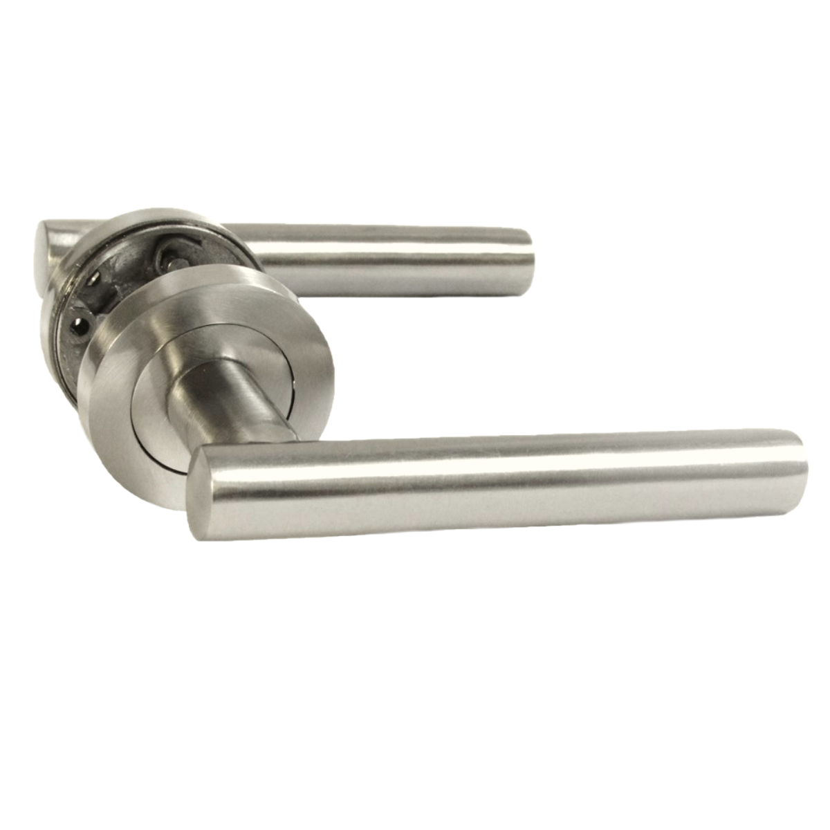 Door Handles T Bar Straight Lever on Rose Bathroom Thumb turn & Lock - Satin