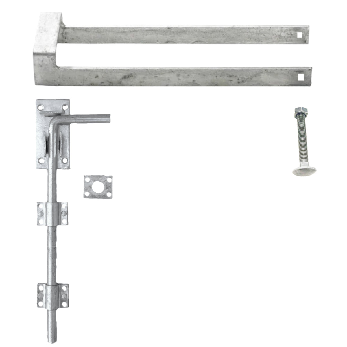Marketplace JPG companion for Double Gate Fastener Set Galvanised 18′′ Drop Bolt 14′′ Throw Over Loop Latch and Fixings - 76mm/18"/14"