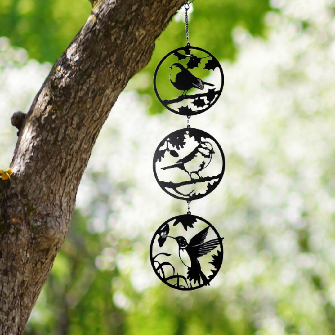 Bird Hanging Silhouette Trio Spinner - Metal Black