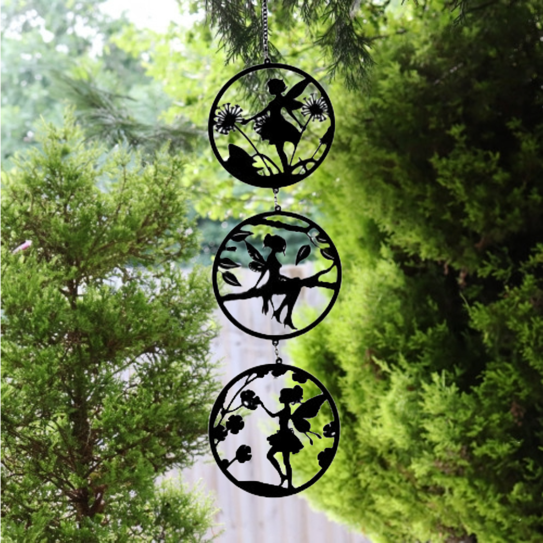 Fairy Hanging Silhouette Trio Spinner - Metal Black