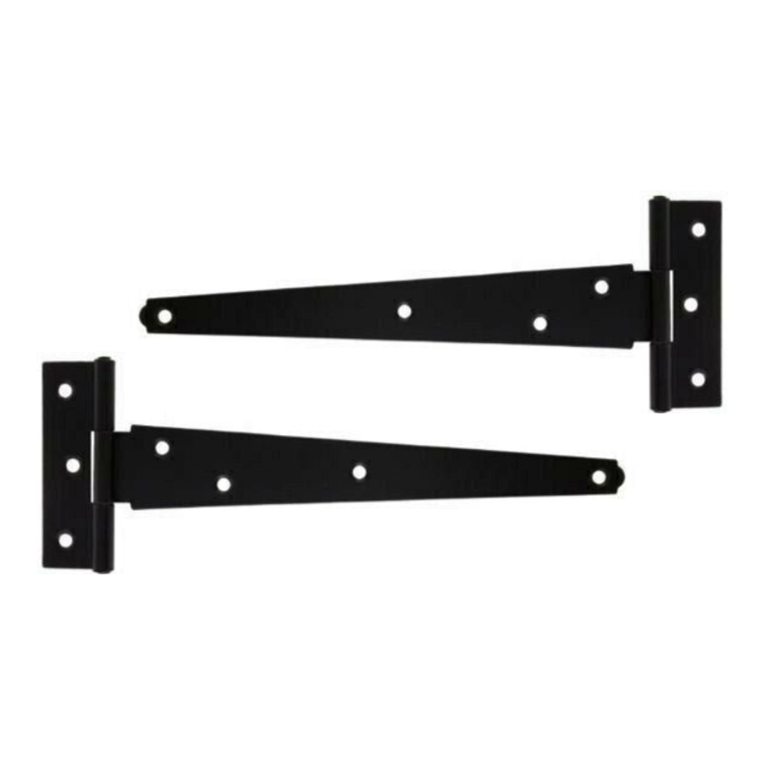 Black Tee Hinge Steel Pair 8/10/12/14/16/18/24" Medium Duty T Hinge, Pack of 2