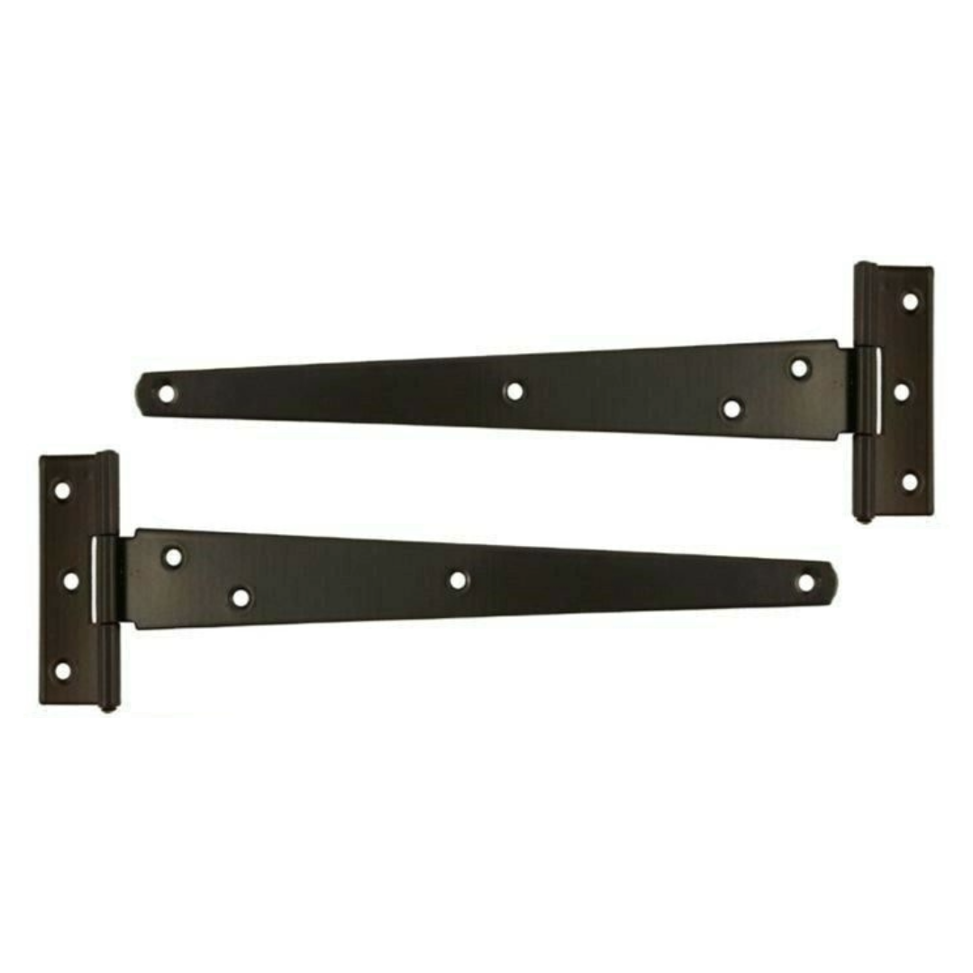 Black Tee Hinge Steel Pair 8/10/12/14/16/18/24" Medium Duty T Hinge, Pack of 2