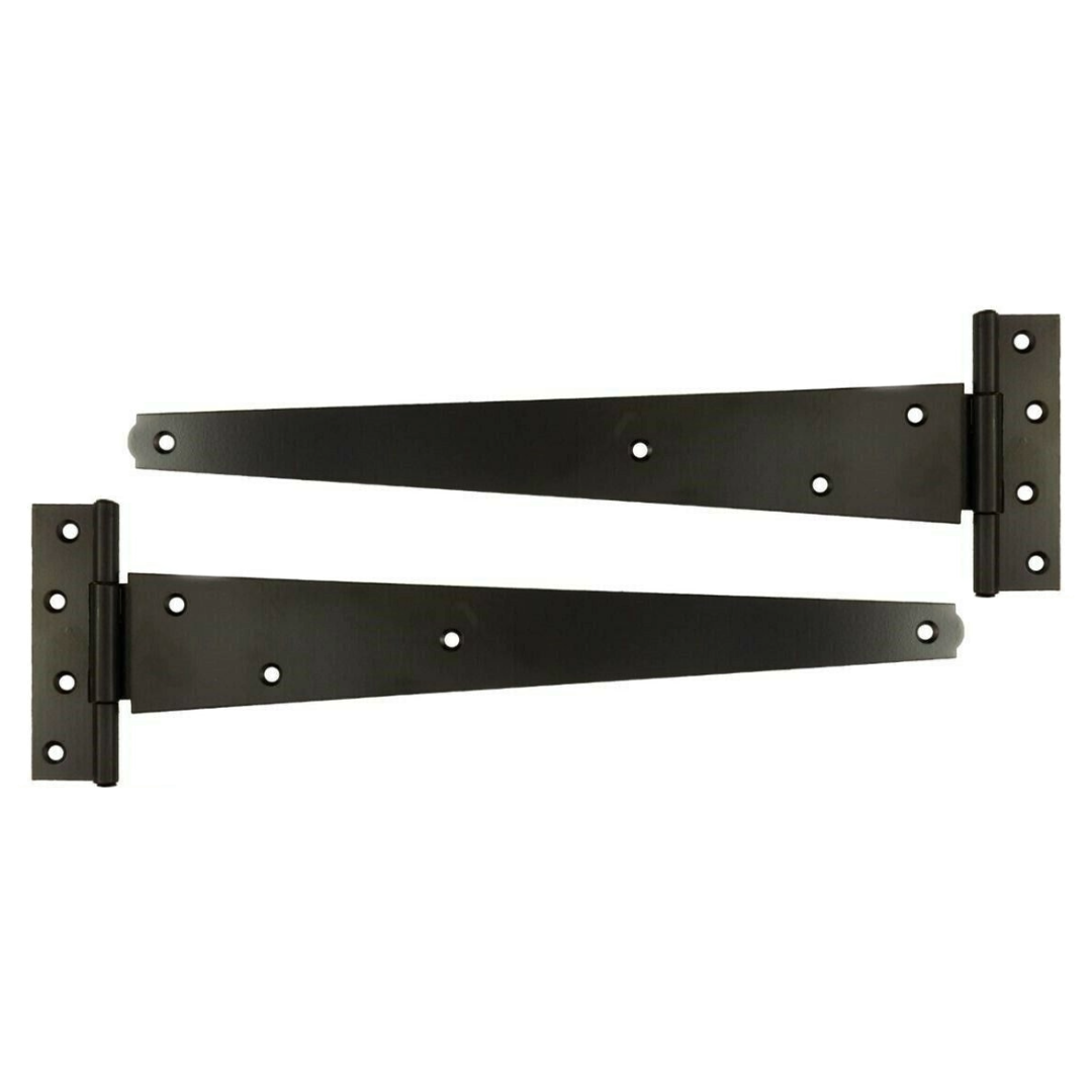 Black Tee Hinge Steel Pair 8/10/12/14/16/18/24" Medium Duty T Hinge, Pack of 2