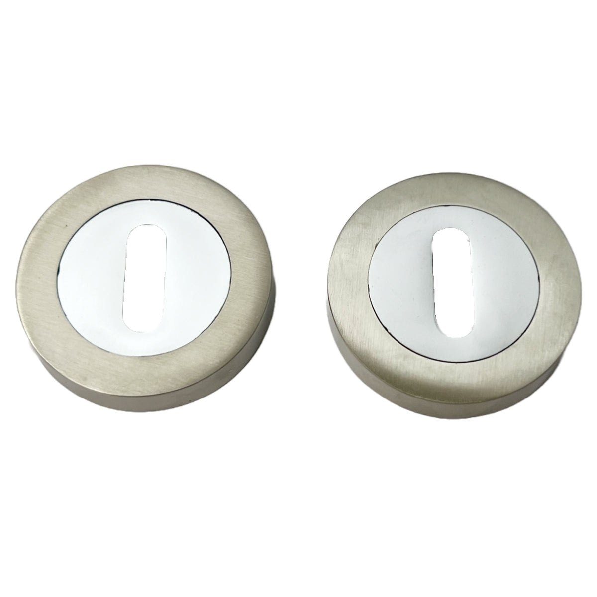 Marketplace JPG companion for Escutcheon Chrome Satin Nickel Duo Pair Keyhole Cover Mortice Door Lock Cover - 52mm