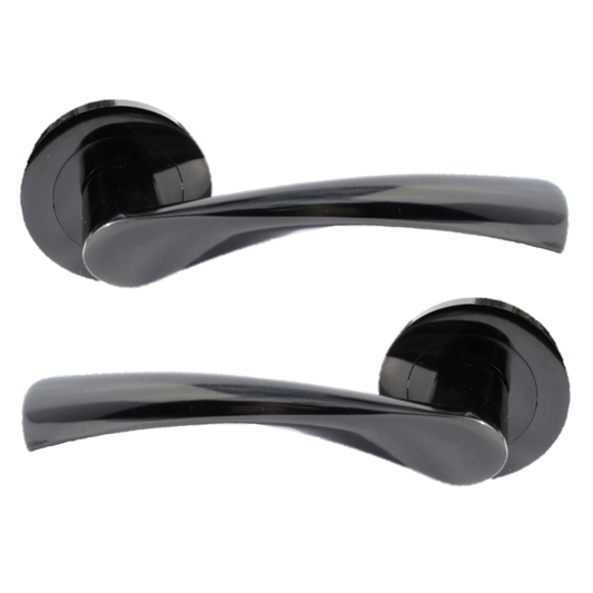Astrid Door Handles Latch Twist Lever on Rose - Black Nickel 120mm