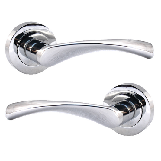Astrid Door Handles Latch Twist Lever on Rose - Chrome 120mm