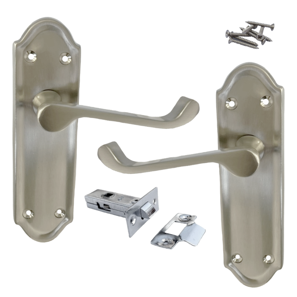 Ashford Door Handle Internal Latch Scroll Lever - Satin Latch Pack