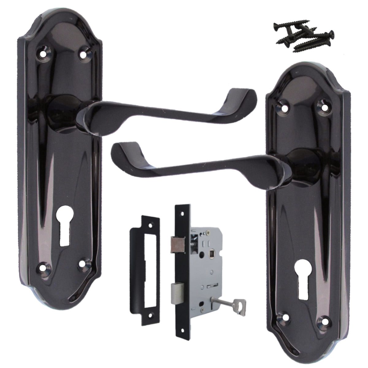 Marketplace JPG companion for Ashford Door Handle Key Lock Scroll Lever - Black Nickel Key Lock Pack