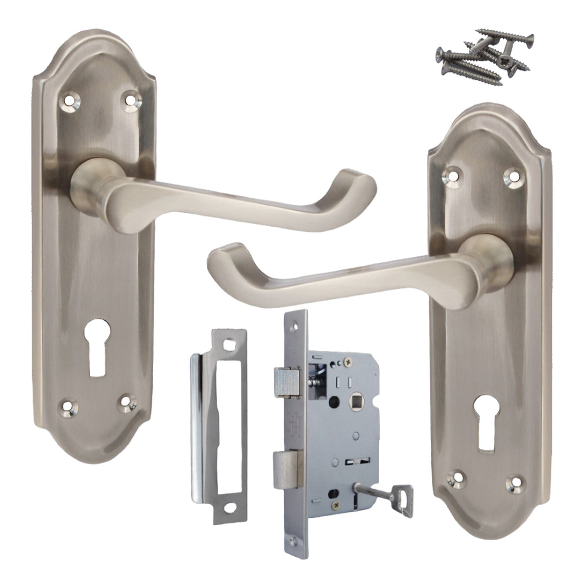 Marketplace JPG companion for Ashford Door Handle Key Lock Scroll Lever - Satin Key Lock Pack