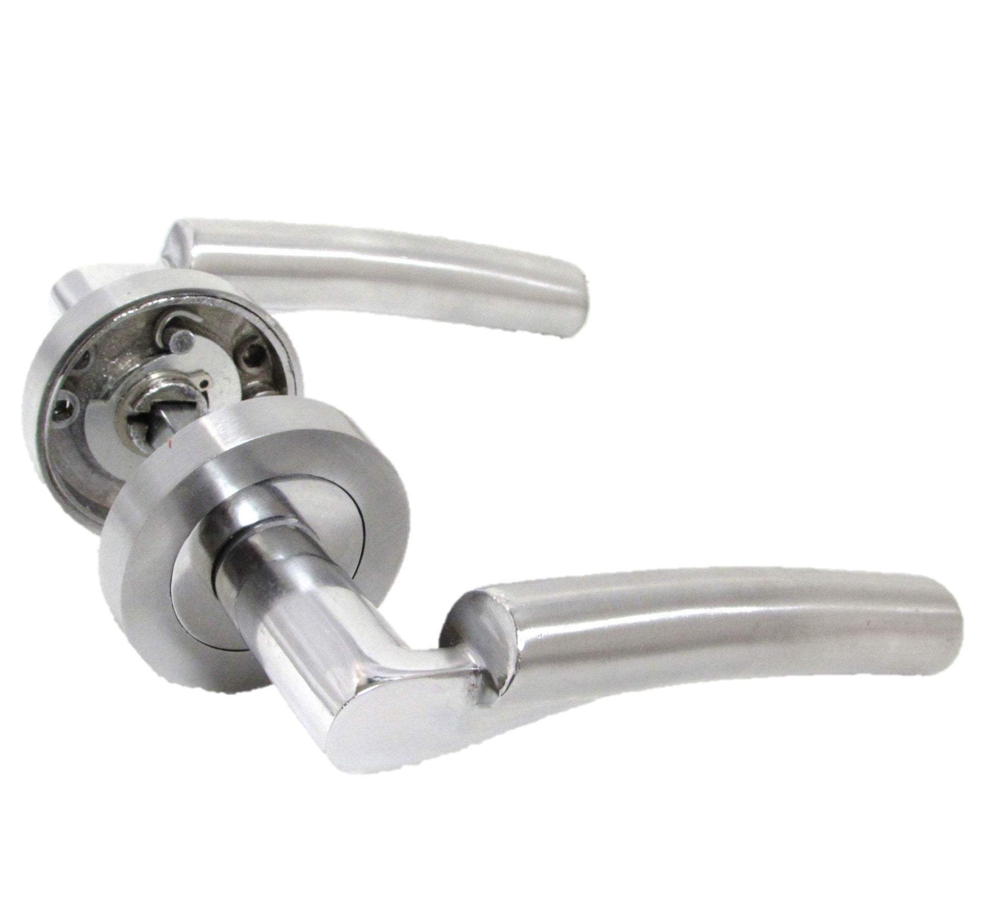 Modern Fresh Chrome Duo Verona Style Curved on Round Rose Lever Door Handles  D1