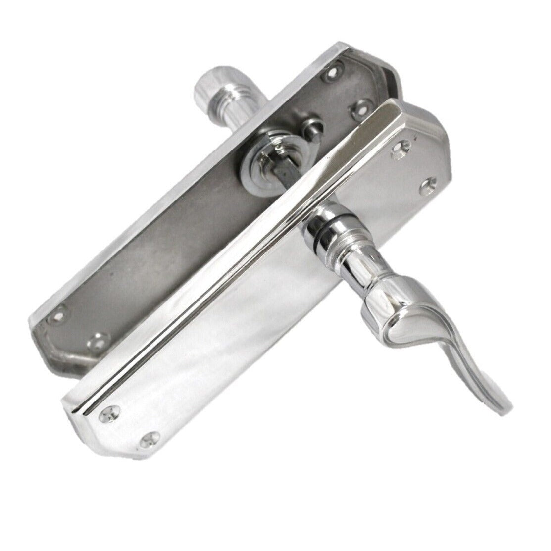 Polished Chrome Stellar Door Handles On Backplate Latch Lock Bathroom Handles