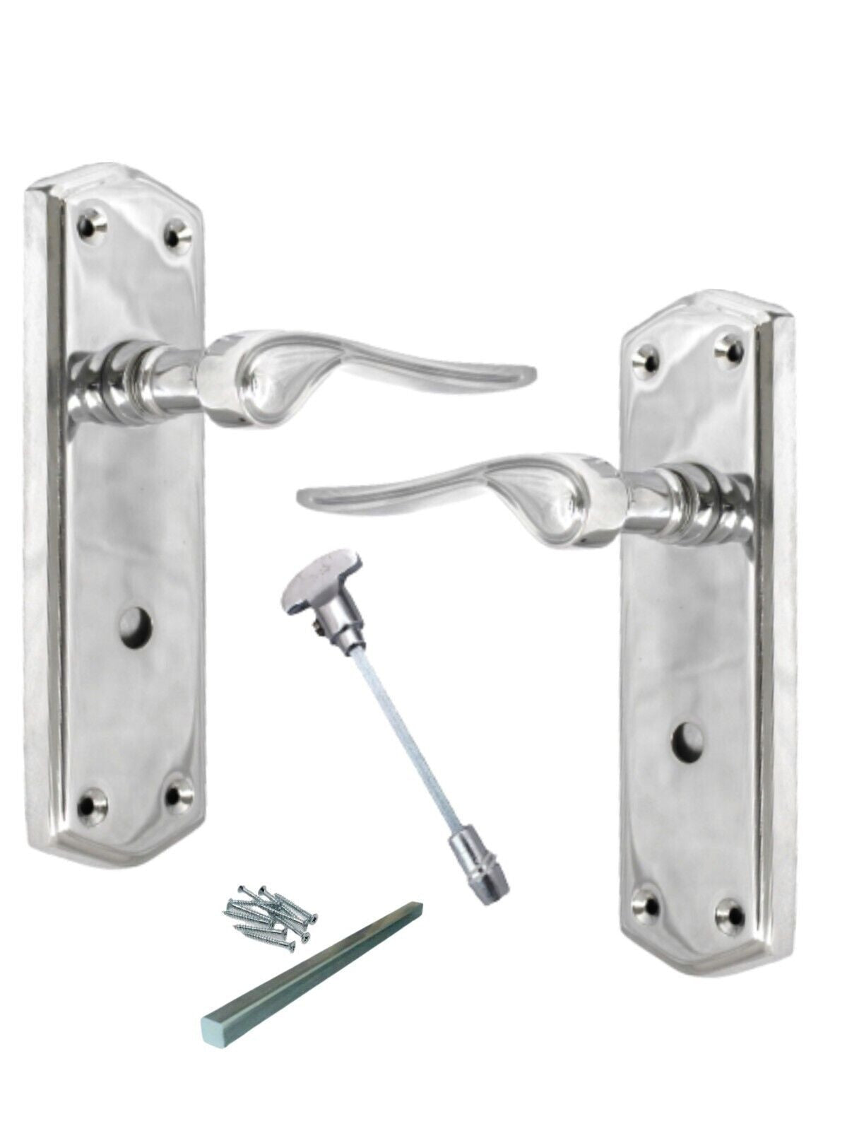 Polished Chrome Stellar Door Handles On Backplate Latch Lock Bathroom Handles
