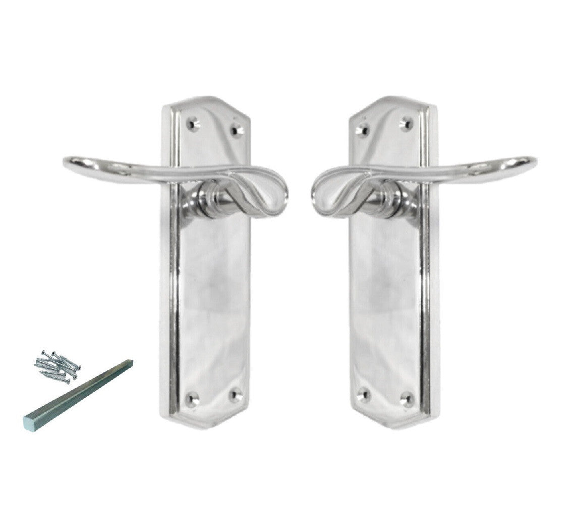 Door Handles Polished Chrome Stellar On Backplate Lever Latch Door Handles