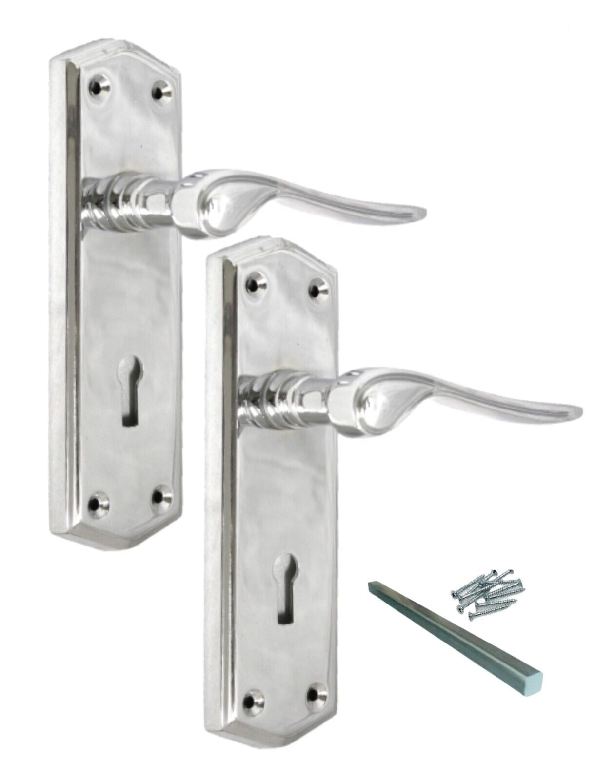 Polished Chrome Stellar Door Handles On Backplate Latch Lock Bathroom Handles