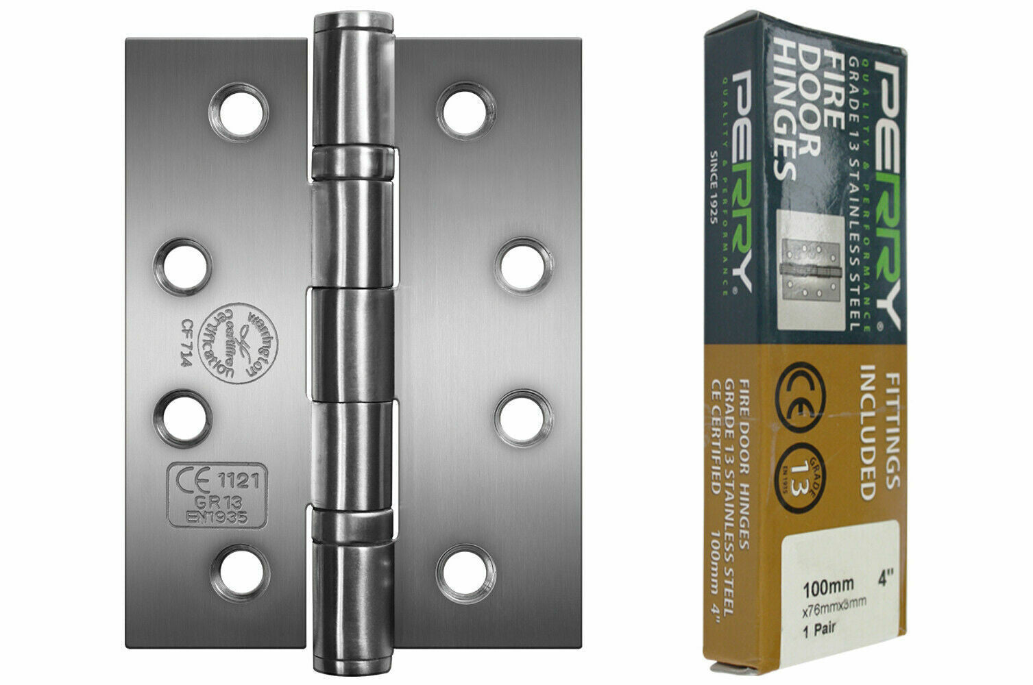 PERRY SATIN 100mm Stainless Steel Ball Bearing Fire Door Hinges Grade 11 D11