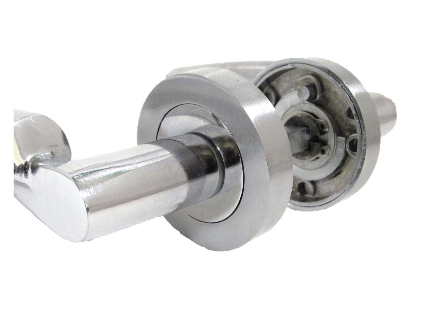 Modern Fresh Chrome Duo Verona Style Curved on Round Rose Lever Door Handles  D1