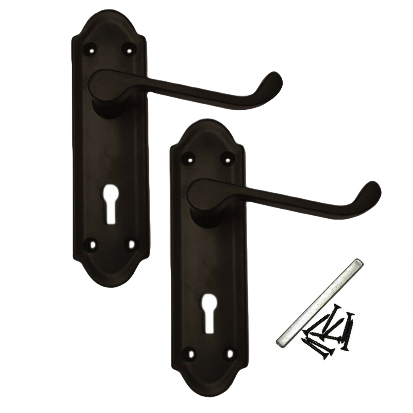 Door Handles Matt Black Finish Scroll Lock Ashford Ashworth Style + Lock & Keys