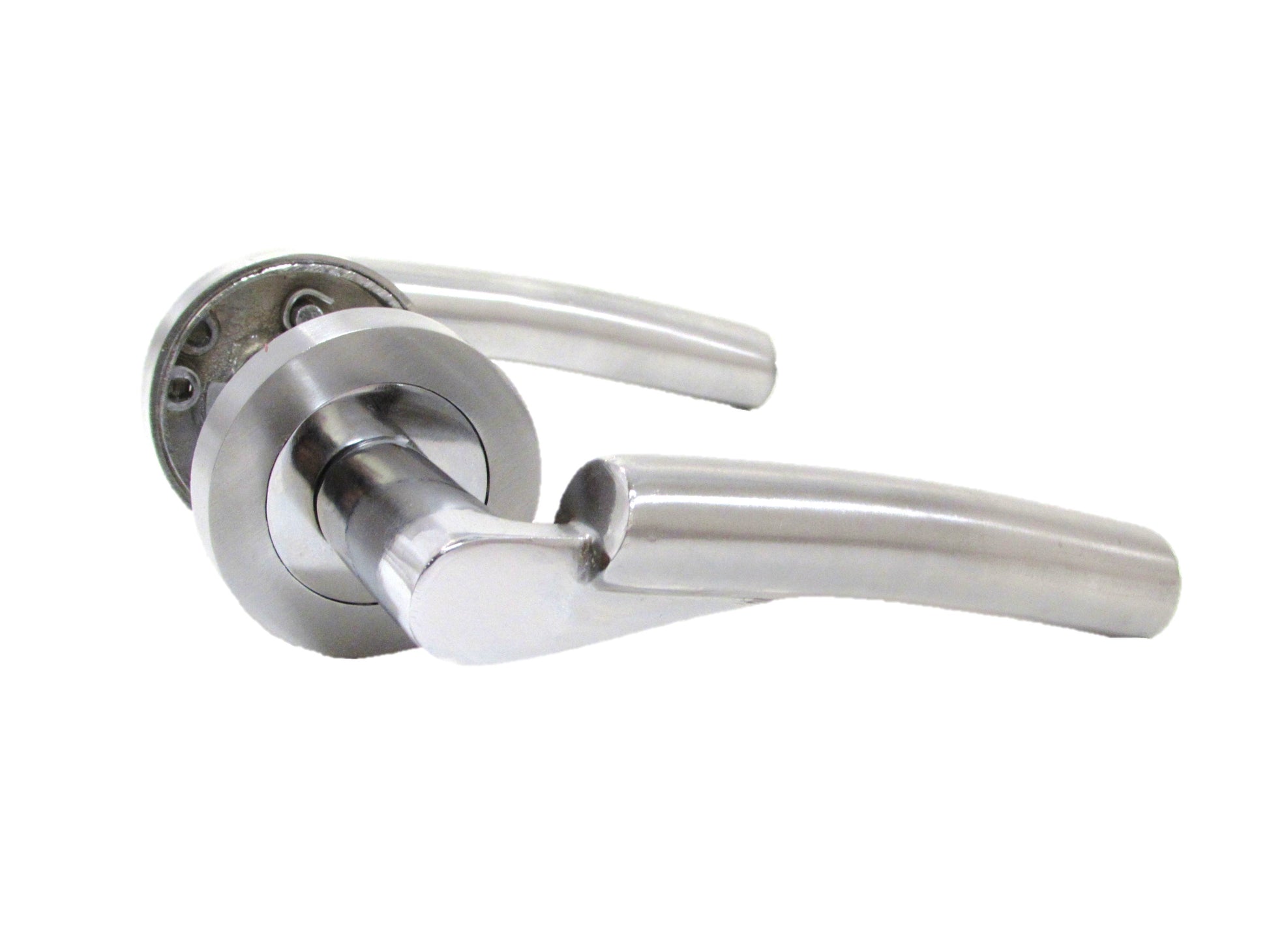 Modern Fresh Chrome Duo Verona Style Curved on Round Rose Lever Door Handles  D1