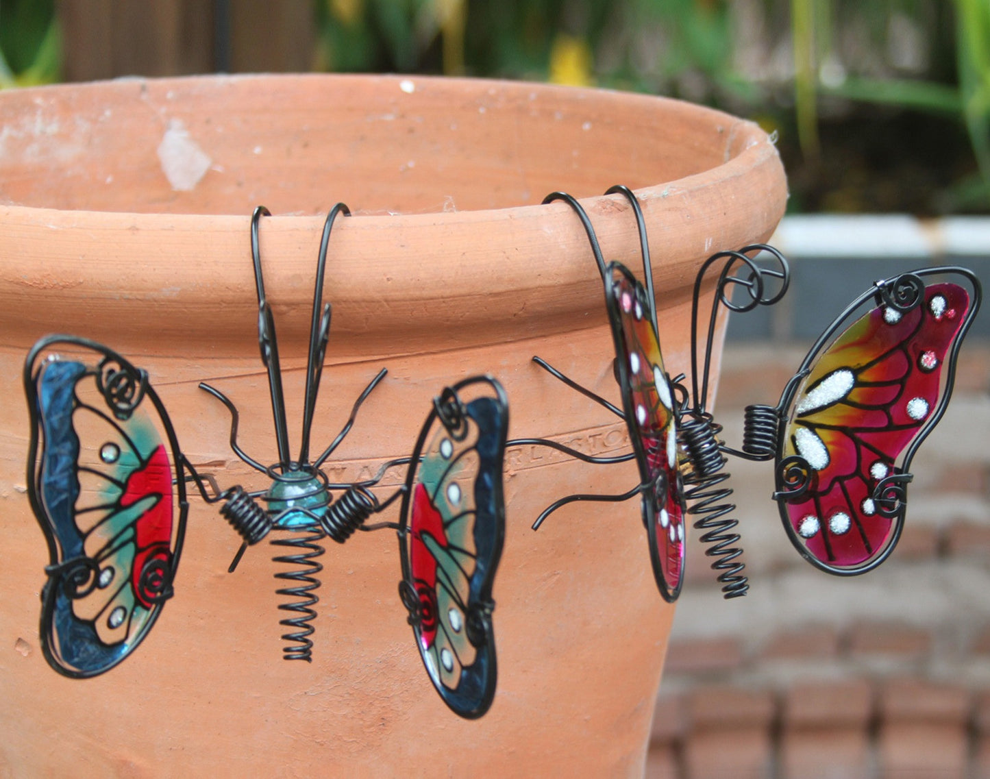 Glass Wing Spring-tail Butterfly Pot Hanger - Blue, Pink, Purple & Yellow