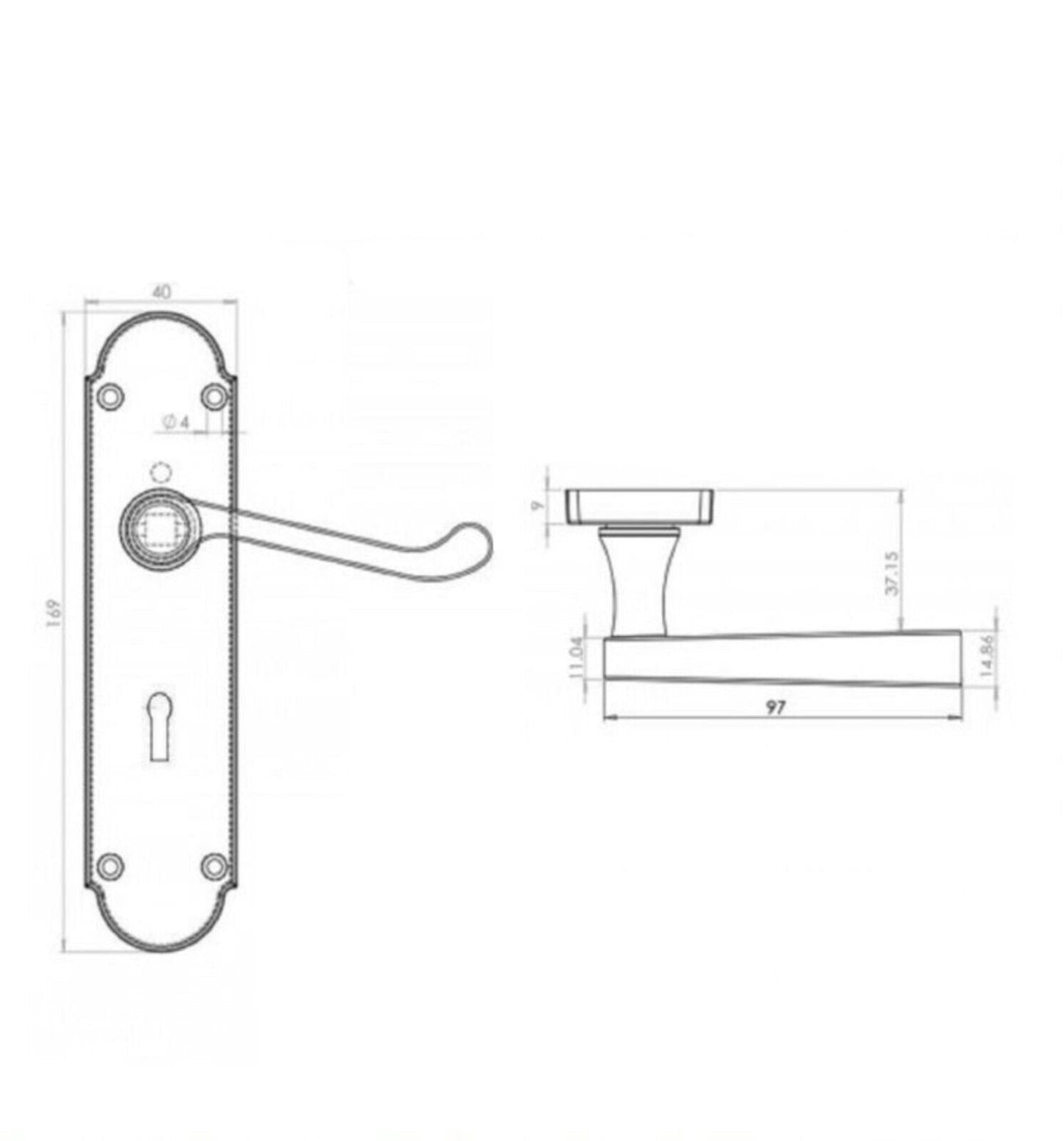 Door Handles Matt Black Victorian Lock Scroll on Shaped Back Plate & Lock + Keys