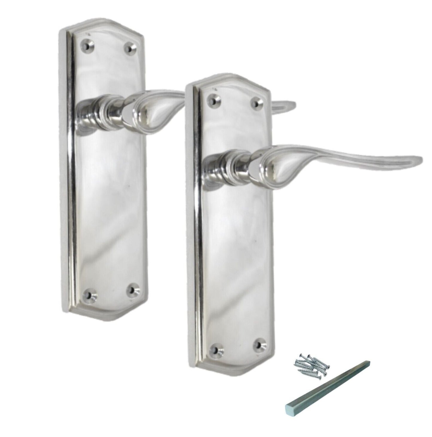 Polished Chrome Stellar Door Handles On Backplate Latch Lock Bathroom Handles