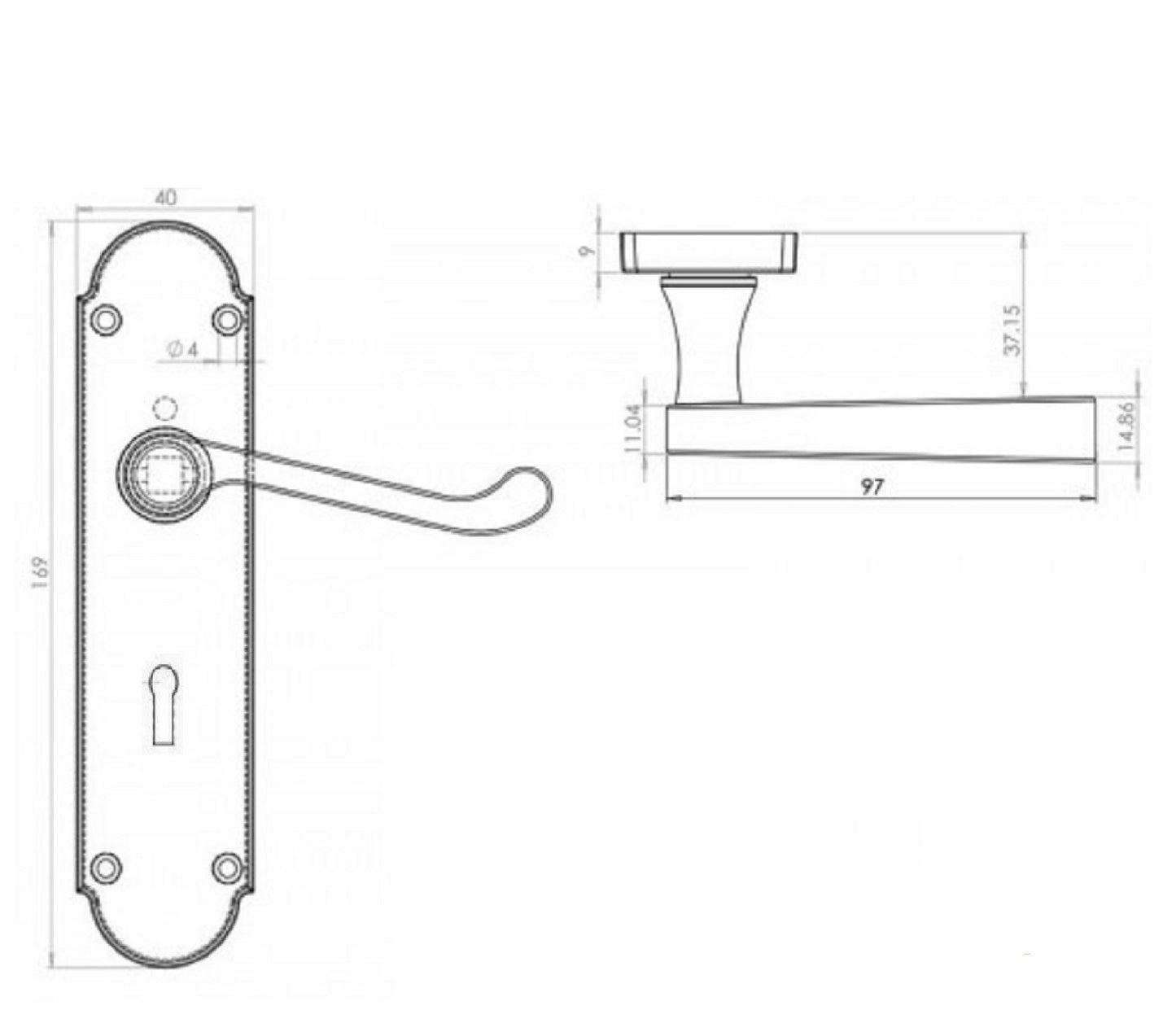 Epsom Satin Victorian Scroll on Shaped Back Plate Lock Door Handles D17