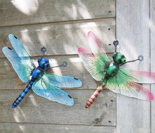 Metal Dragonfly Wall Art - Green, Blue & Red