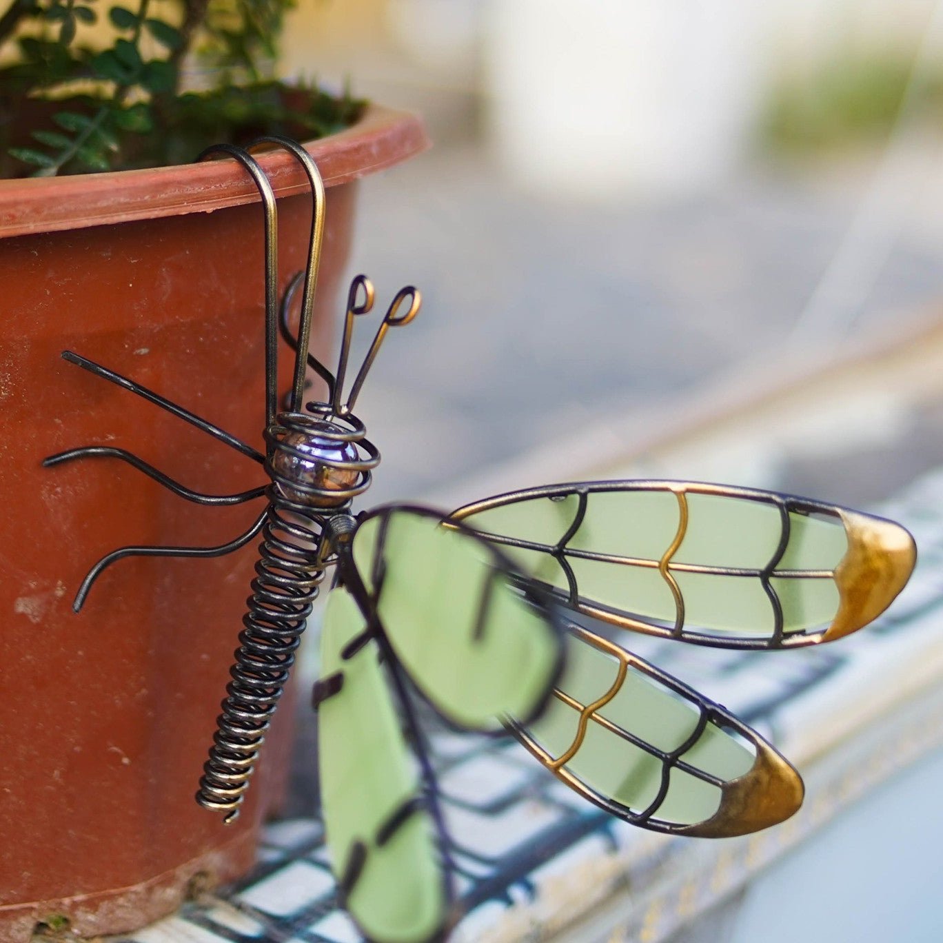 Glass Wing Glow in the Dark Dragonfly Butterfly Pot Hanger