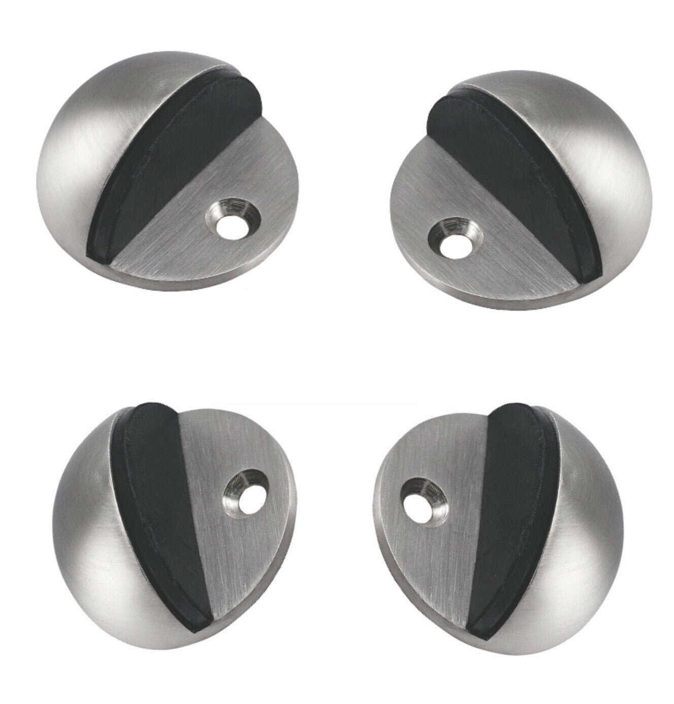 Door stopper: 4x Oval Satin and black rubber Interior Floor mounted Doorstop D1