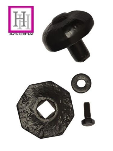 OCTAGONAL Centre Door KNOB Premium Black Antique CAST IRON Pull incl Fittings