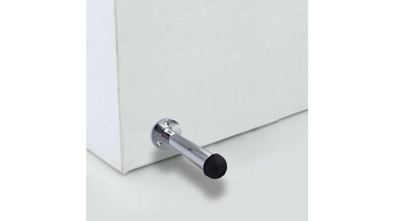 Door Stop Polished Chrome Straight Long Wall Mount Skirting Board Rubber Stop D1