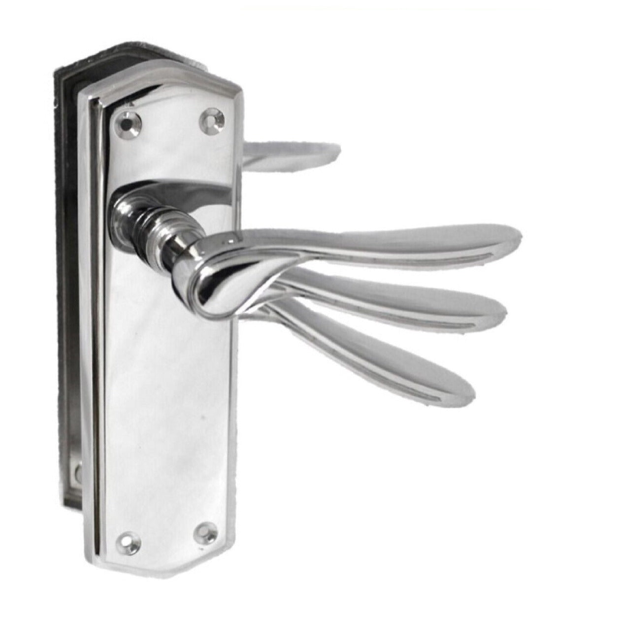 Polished Chrome Stellar Door Handles On Backplate Latch Lock Bathroom Handles