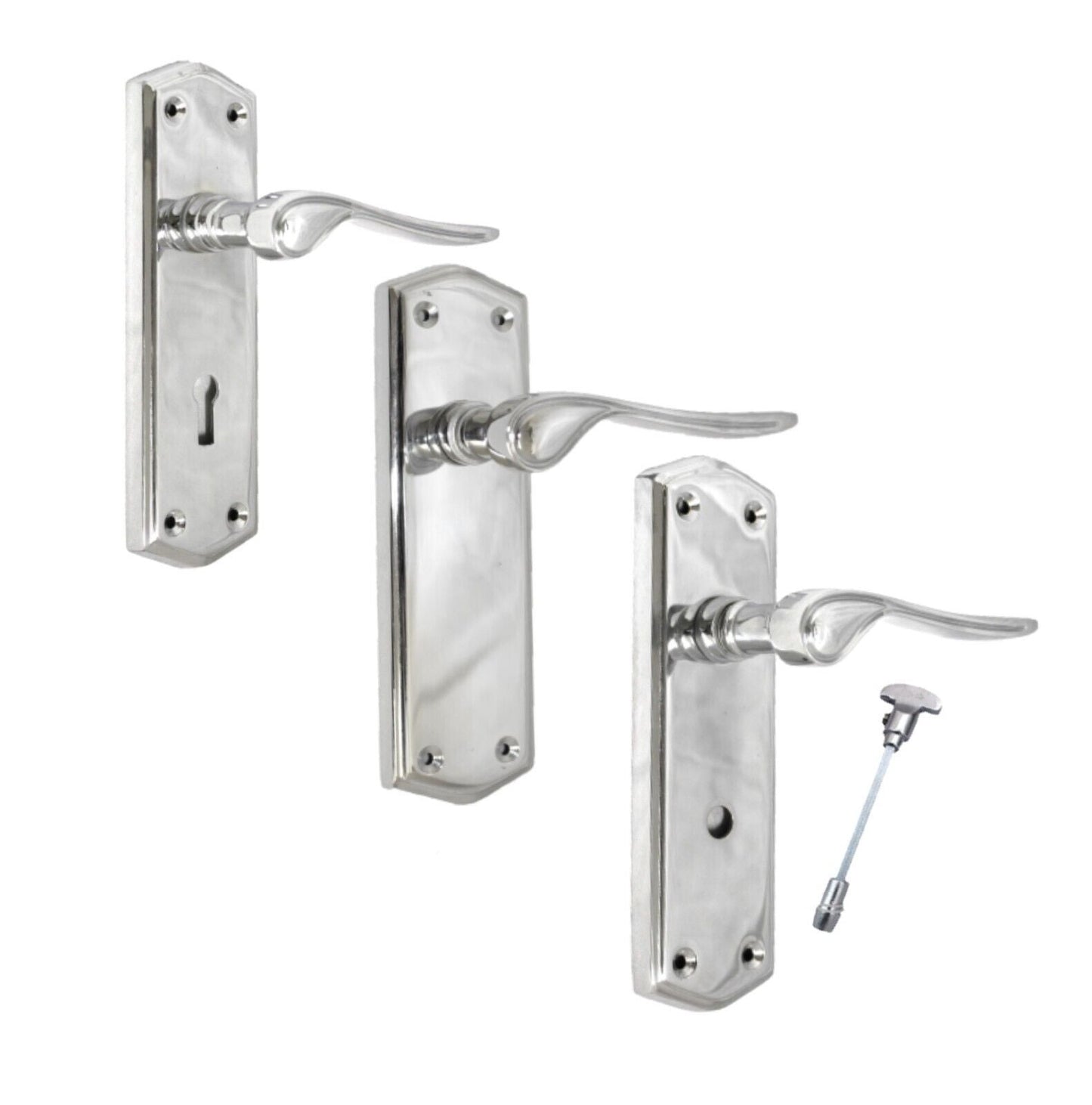 Polished Chrome Stellar Door Handles On Backplate Latch Lock Bathroom Handles