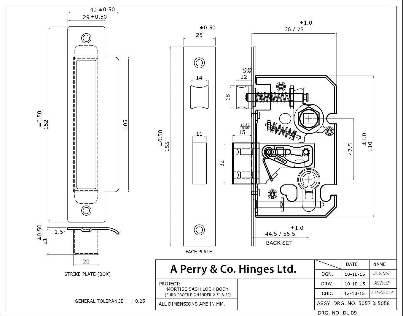 PERRY Shield 63mm CE Certifire 3 Lever Sashlock With Removable Plate FD60 D1